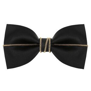 6973 Black Rhinestone Bow Tie Matte Satin Silk Adjustable Solid Pre-tied